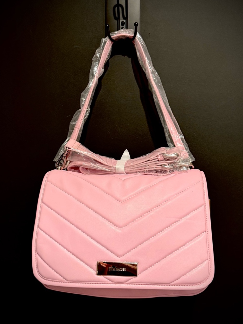Steve Madden Blush Pink Quilted Shoulder Bag Gold Hardware Crossbody Strap NWT